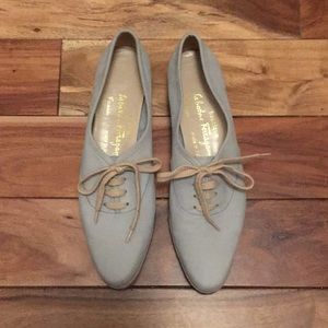Vintage Ferragamo Suede  lace up flats